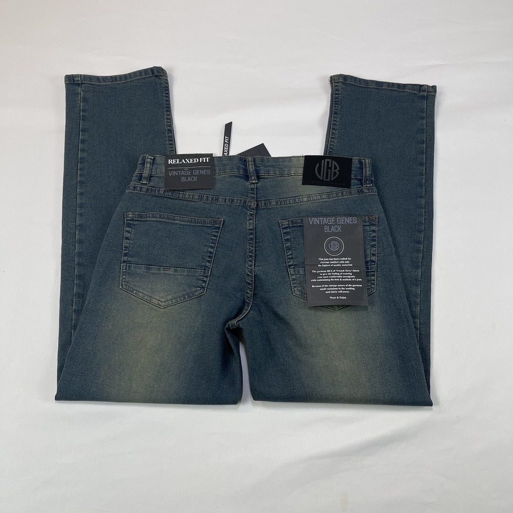 VGB Vintage Genes Black  Relaxed Fit Comfort French Terry Denim Jeans Men 28x30